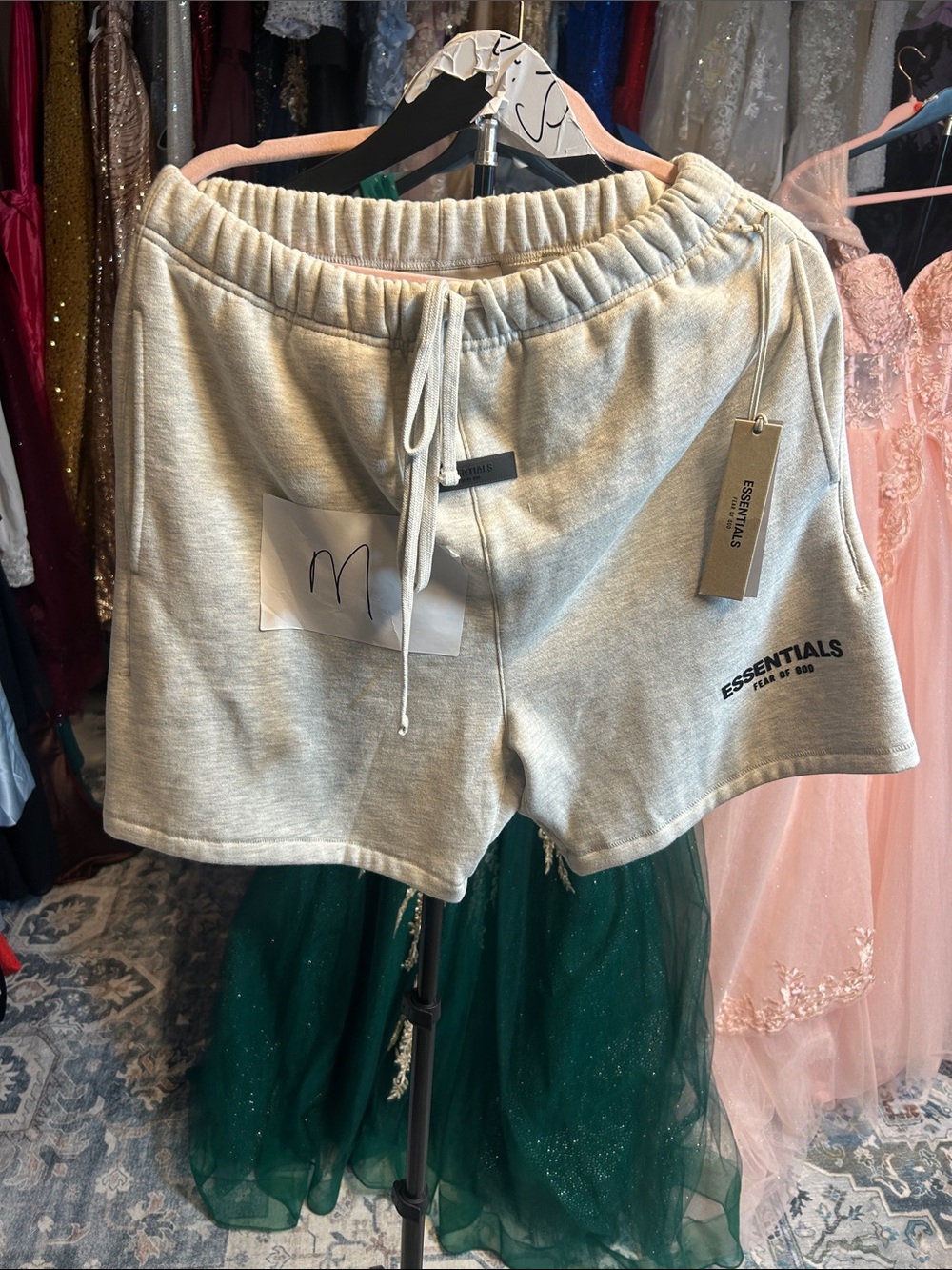 Essentials Light Gray Athletic Fleece Drawstring Shorts